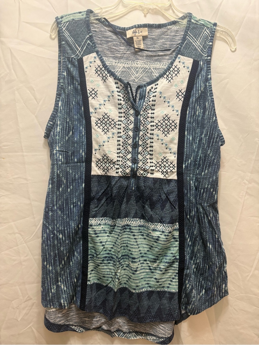 Style & Co. Blue Patterned Embroidered Tank Top